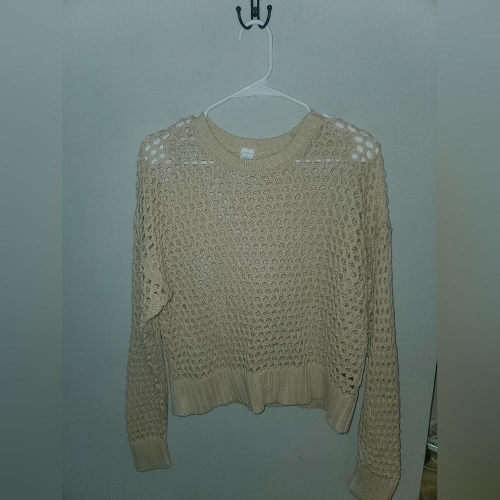 Old Navy Cream Crew Neck Sweater with Airy Knit